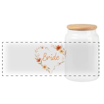 Bride! Boho Floral Heart, Floral Design, Per - Panoramic Cookie Jar with Wooden Lid - white - Front