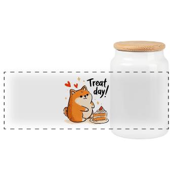 Treat Day! - Panoramic Cookie Jar with Wooden Lid - white - Front
