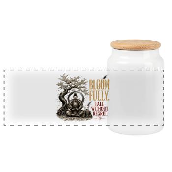 Bloom Fully Fall Without Regret Samurai Sakura - Panoramic Cookie Jar with Wooden Lid - white - Front