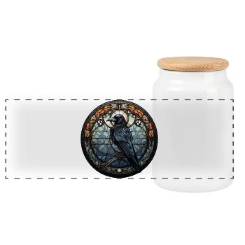 Hugin the Raven | Mystical Viking Motif - Panoramic Cookie Jar with Wooden Lid - white - Front