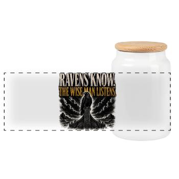 Ravens Know The Wise Man Listens Viking Shirt - Panoramic Cookie Jar with Wooden Lid - white - Front