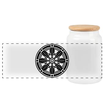 Dharma Wheel - Panoramic Cookie Jar with Wooden Lid - white - Front