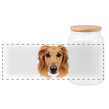 saluki head, watercolor look, greyhound designs - Panoramic Cookie Jar with Wooden Lid - white - Front