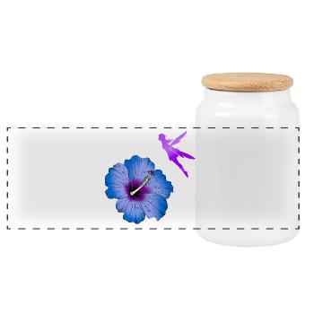 Hibiscus et silhouette de fées volantes - Boîte à biscuits avec couvercle en bois - blanc - Devant