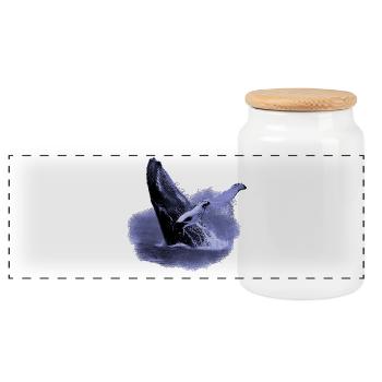 Humpback whale in the sea - Panoramic Cookie Jar with Wooden Lid - white - Front