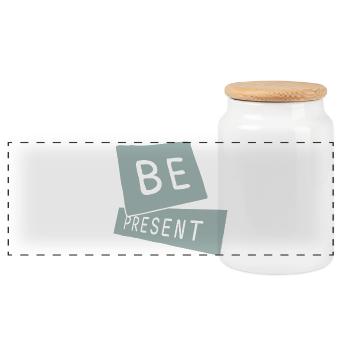 Be present at the moment here and now Quote Text - Panoramic Cookie Jar with Wooden Lid - white - Front