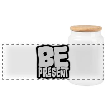 Be present at the moment here and now Quote Text - Panoramic Cookie Jar with Wooden Lid - white - Front