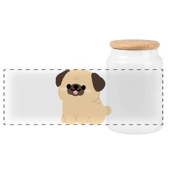 Pug Plushie Charm - Panoramic Cookie Jar with Wooden Lid - white - Front