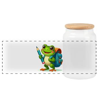 Frog for school enrolment – start of school with Bleistif - Panoramic Cookie Jar with Wooden Lid - white - Front