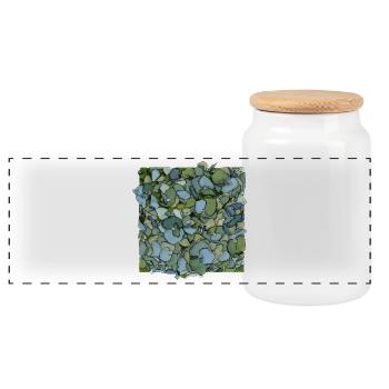Hortensias bleus – Illustration florale moderne - Boîte à biscuits avec couvercle en bois - blanc - Devant