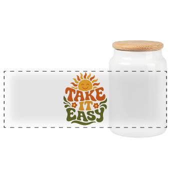 Take It Easy – Retro 70s Groovy Statement Design - Panoramic Cookie Jar with Wooden Lid - white - Front