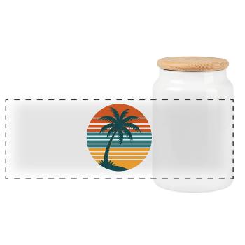 Coucher de soleil rétro avec palmier – Années 70 vintage - Boîte à biscuits avec couvercle en bois - blanc - Devant