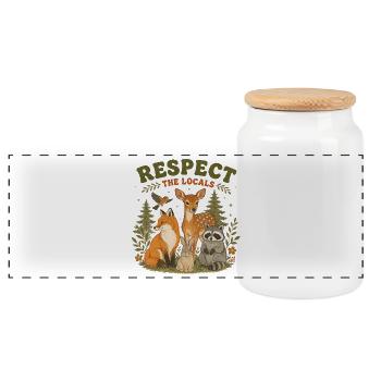 Respect The Locals Forest Animals Retro - Panoramic Cookie Jar with Wooden Lid - white - Front