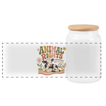 Animal Rights Retro Vegan Tierrechte - Panoramic Cookie Jar with Wooden Lid - white - Front