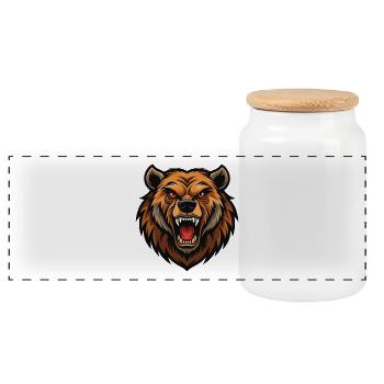 Angry bear - Panoramic Cookie Jar with Wooden Lid - white - Front
