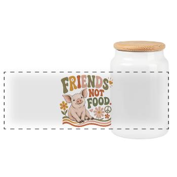 Friends Not Food Pig Vegan Retro - Panoramic Cookie Jar with Wooden Lid - white - Front