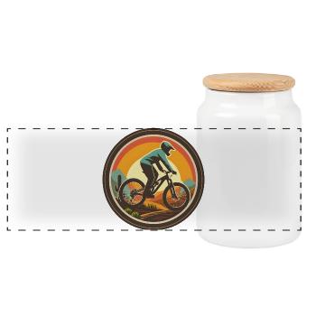 Mountain biking illustration - Panoramic Cookie Jar with Wooden Lid - white - Front