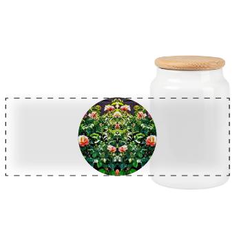 Rose Circle Mirror Pattern - Panoramic Cookie Jar with Wooden Lid - white - Front