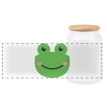 Green Smiling Frog - Panoramic Cookie Jar with Wooden Lid - white - Front