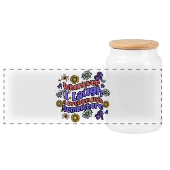 When I laugh, a problem dies - Panoramic Cookie Jar with Wooden Lid - white - Front