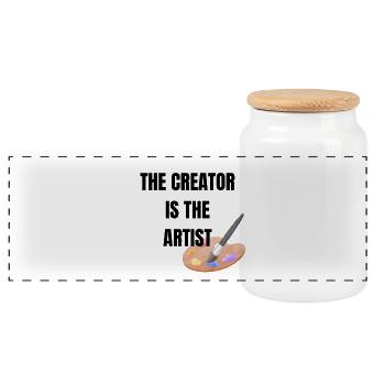 The Creator Is The Artist Graphic - Panoramic Cookie Jar with Wooden Lid - white - Front