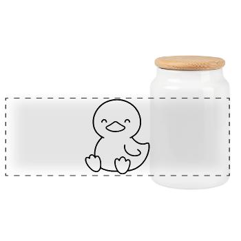 Sketched chick with cute look - Panoramic Cookie Jar with Wooden Lid - white - Front