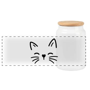Cute cat with heart nose - Panoramic Cookie Jar with Wooden Lid - white - Front