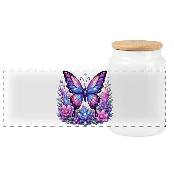 Crystal Butterfly Blossoms - Panoramic Cookie Jar with Wooden Lid - white - Front