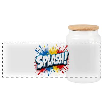 Comic lettering with splashes of paint – Pop Art Sty - Panoramic Cookie Jar with Wooden Lid - white - Front