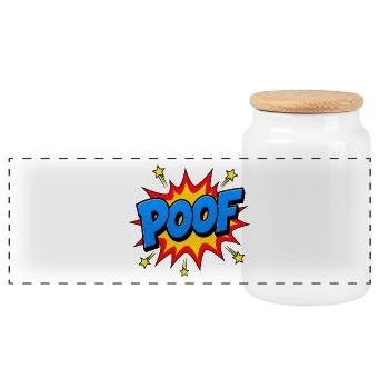 POOF Comic Lettering – Action Pop Art Explosion - Panoramic Cookie Jar with Wooden Lid - white - Front
