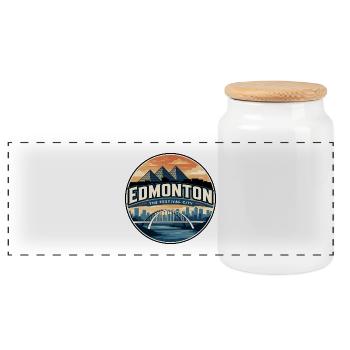 Retro Edmonton Walterdale Bridge Badge - Panoramic Cookie Jar with Wooden Lid - white - Front