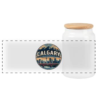 Retro Calgary Peace Bridge Travel Badge - Panoramic Cookie Jar with Wooden Lid - white - Front