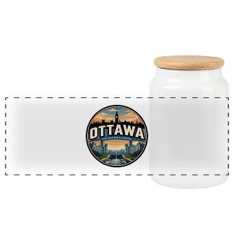 Retro Ottawa Parliament Travel Badge - Panoramic Cookie Jar with Wooden Lid - white - Front