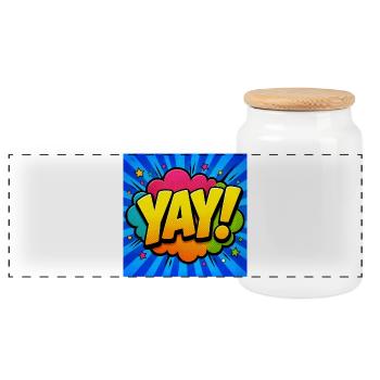 Energetic Comic Lettering – Pop Art Design - Panoramic Cookie Jar with Wooden Lid - white - Front
