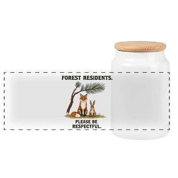 Forest Residents Fox Rabbit Forest Animals - Panoramic Cookie Jar with Wooden Lid - white - Front