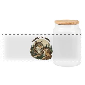 Respect The Wild Wolf & Fox Nature - Panoramic Cookie Jar with Wooden Lid - white - Front