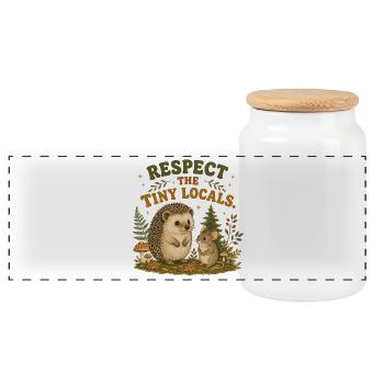 Respect The Tiny Locals Hedgehog Retro - Panoramic Cookie Jar with Wooden Lid - white - Front