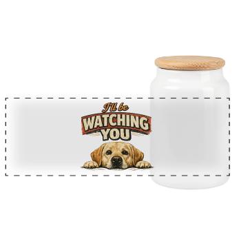 Labrador Retro Shirt - I'll be watching you - Panoramic Cookie Jar with Wooden Lid - white - Front