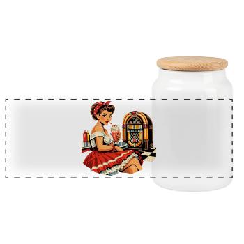 50s Diner Pin-Up: Retro Rockabilly Style - Panoramic Cookie Jar with Wooden Lid - white - Front