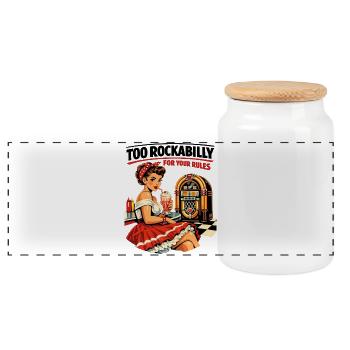 Too Rockabilly For Your Rules: 50s Diner PinUp - Panoramic Cookie Jar with Wooden Lid - white - Front