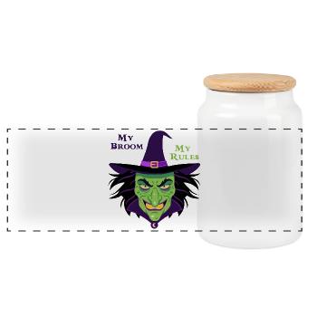 My Broom My Rules Witch Tee - Panoramic Cookie Jar with Wooden Lid - white - Front