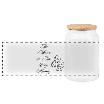 His Mercies Are New Every Morning Line Art Quote - Panoramic Cookie Jar with Wooden Lid - white - Front
