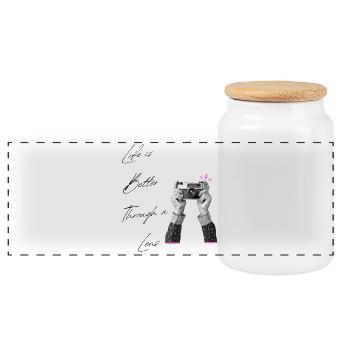 La vie est meilleure grâce à un objectif vintage art photo - Boîte à biscuits avec couvercle en bois - blanc - Devant
