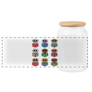 T-shirt Dogs Glasses Readers Gift Reading - Panoramic Cookie Jar with Wooden Lid - white - Front