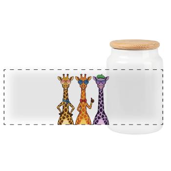 Funny Giraffe Sunglasses Shirt, Cute Animal Graphi - Panoramic Cookie Jar with Wooden Lid - white - Front