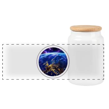 Earth from space with neon ring - Panoramic Cookie Jar with Wooden Lid - white - Front