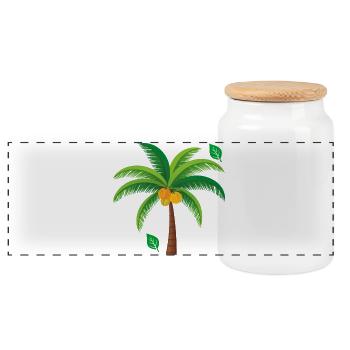 Tropical Palm Tree Colorful - Panoramic Cookie Jar with Wooden Lid - white - Front
