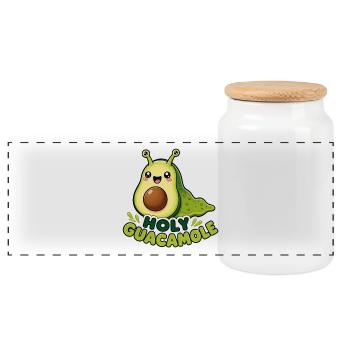 Cute Avocado Slug Holy Guacamole Pun - Panoramic Cookie Jar with Wooden Lid - white - Front