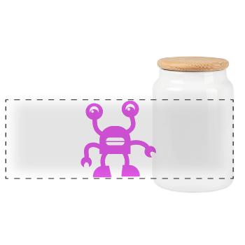 Cheerful Purple Robot - Panoramic Cookie Jar with Wooden Lid - white - Front