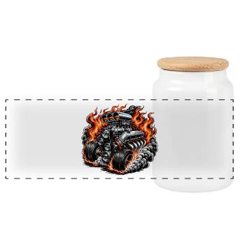 Flame Motor Power Monster - Panoramic Cookie Jar with Wooden Lid - white - Front